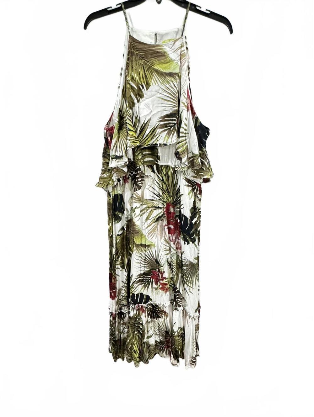Gianni Bini Tropical Palm Leaf High Neck Maxi Dress XL White Floral Resortwear - Picture 2 of 9